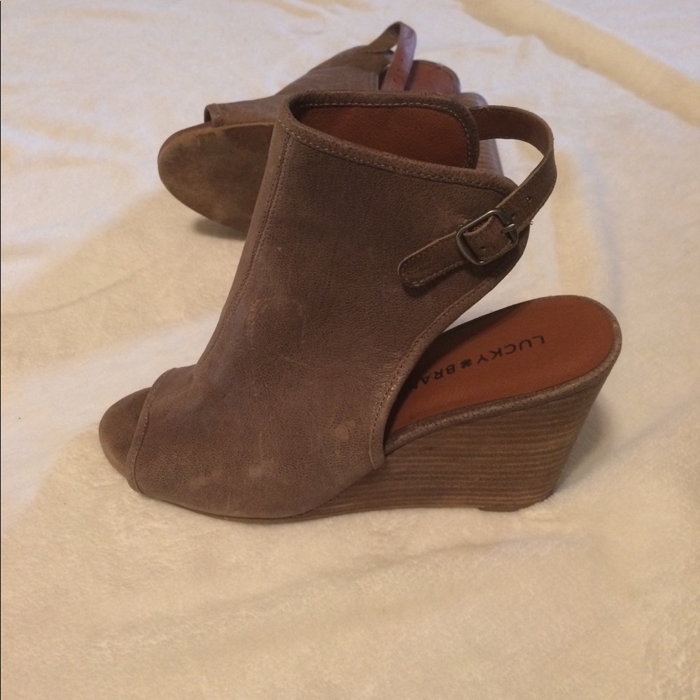 Lucky Brand peep toe wedges